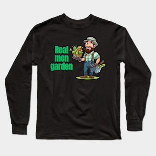 Cartoon design of a male gardener with humorous saying Long Sleeve T-Shirt